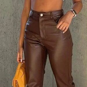 White Fox brown leather pants